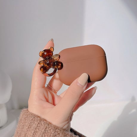 無地 airpods第3世代ケース   熊アクセサリー付き airpodsプロカバー  シンプル風 ソフトケース  ファッションM1462