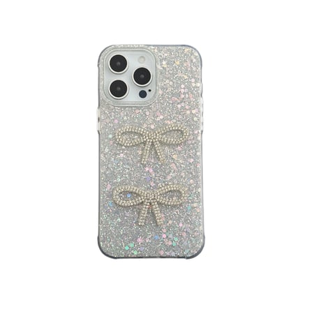 キラキラリボン iPhone16/16proケース グリッター iPhone15Pro/14/13proカバー 可愛い 女子力アップ [M5011]