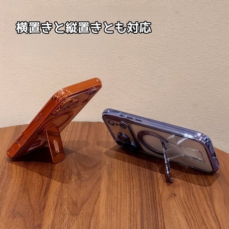 スタンド付 iPhone17Pro/16ProMaxケース メッキ MagSafe対応 iPhone15Pro/14/13ケース 耐衝撃加工 黄ばまない [M6360]