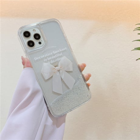 動くグリッター iphone15/14proケース  リボン柄 クリア iphone13/12/11カバー キラキラ SNSで大人気 おしゃれ[M2224]