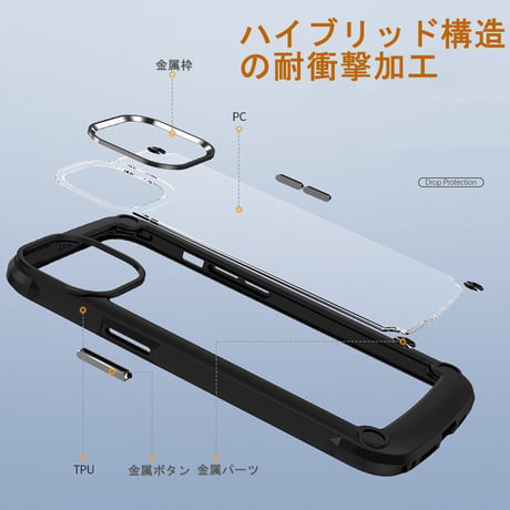 耐衝撃最強 iPhone16Pro/15Promaxカバー 指紋防止 アイフォンSE/13/12/14proカバー ワイヤレス充電対応[M2501]