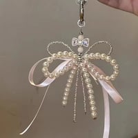 パールリボン スマホストラップ 韓国っぽい チェーンストラップ  キーチェーン バックチェーン 全機種対応 人気 美しい エレガント [M5588]