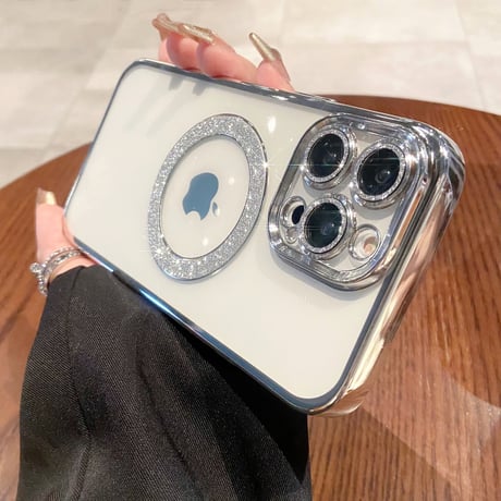 キラキラ MagSafe iPhone15/15Proケース レンズフィルム付 iPhone14/13/12proカバー ラメ 黄ばまない [M3869]