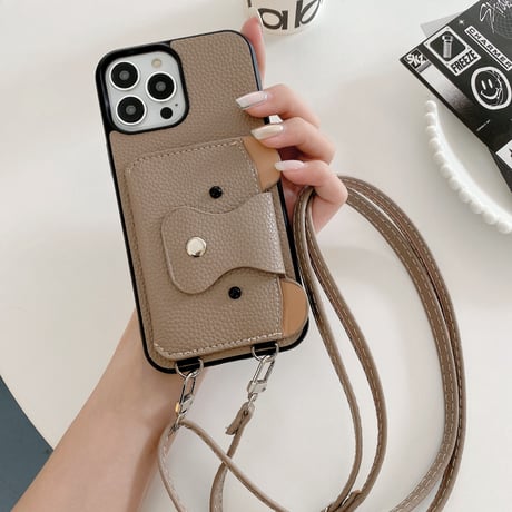 クマちゃんカード入れ iPhone15/14proケース 革製 アイフォン13/12mini/11カバー 肩掛けストラップ 高品質シック 11色[M3417]