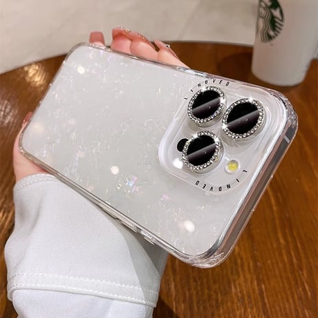 シェル風 iPhone15/15proケース ホワイトコーデ iPhone14promax/13pro/12ケース 半透明 高級感 [M4138]