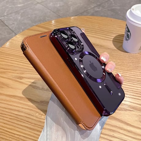 手帳型 iPhone16Pro/16ProMaxケース ICカード収納 レザーiPhone15Pro/14plus/13カバー magsafe対応 レンズカバー [M4625]