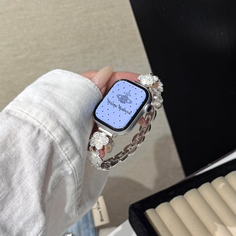 ダイヤ花  AppleWatchバンド キラキラ感たっぷり AppleWatchベルト Series 11/10/9/8 SE3/2  Ultra3/2/1 メタルリック 上品[M6467]