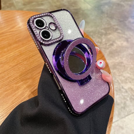 メイク直しミラー iPhone16/16Proケース Magsafeリングスタンド ジュエリー iPhone15Pro/14/13Proカバー 大人気 コスパ最強[M4585]