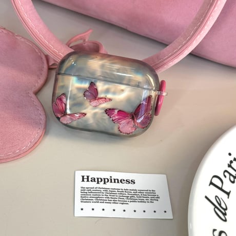 蝶柄 Airpods 4ケース 光沢感 おしゃれ Airpodspro2/proカバー Airpods3/2 頑丈 リング付 可愛い[M4962]