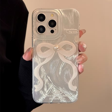 パールデコリボンアイフォン15プロ/15ケース 可愛い iphone14/13proケース  キラキラ 丈夫[M4251]