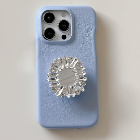 ジュエリーミラーグリップ iPhone14/15ケース 革製アイフォン13/12/11proカバー お洒落 高級感 便利[M2745]