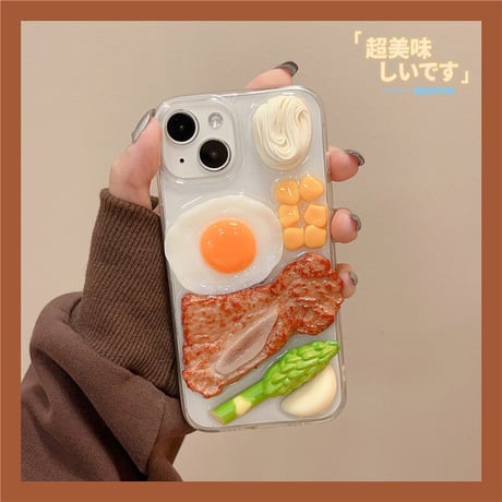 ステーキ/目玉焼き iphone17/16proケース 立体食べ物/野菜 アイフォン15/14promaxケース 面白い 美味しそう クリアケース ギフトにおすすめ[M3203]