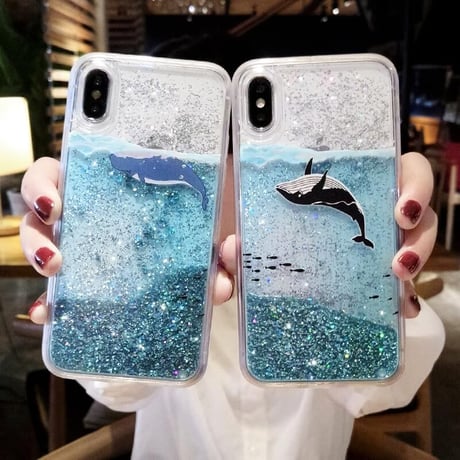液体 サメ iPhone15/14proケース 流れるグリッター iPhone13mini/12/11proカバー キラキラ 可愛い おしゃれ 海 プレゼントにおすすめ[M3248]