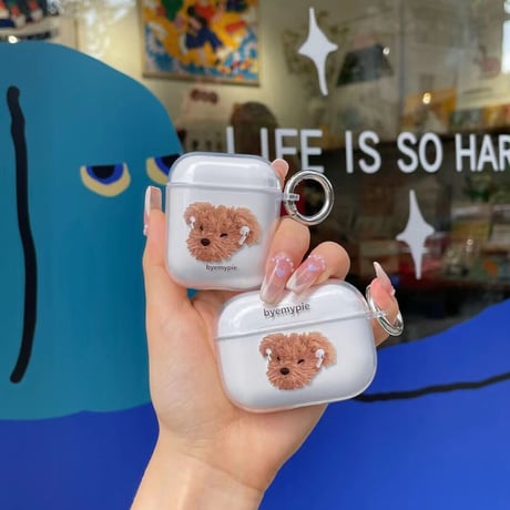 【Airpods 4】プードル 犬柄  airpodsproケース かわいい airpodsカバー   リング付 艶あり 人気品 M737