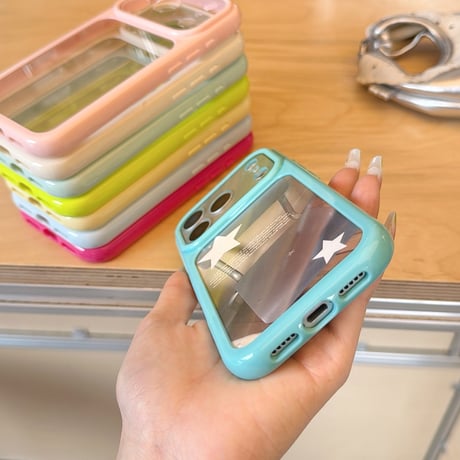 カラーフレームクリアiPhone17Pro/17ケース 写真やステッカーを挟む アイフォン16ProMax/15pro/14カバー シンプル風 [M6499]