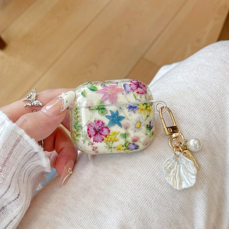 花柄 Airpods4ケース シェルキーホルダー AirpodsPro2ケース airpods3/2カバー 女子に人気 トレンド[M5396]