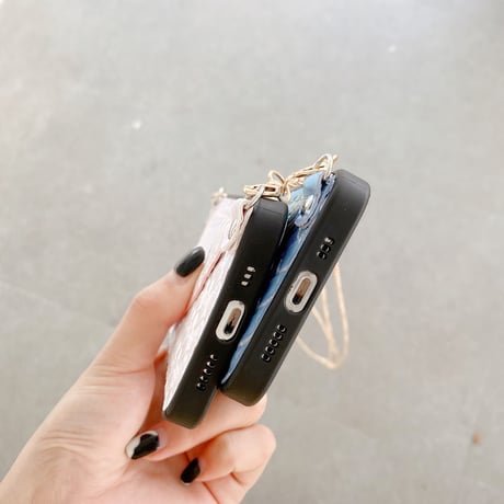 カード入れ付 iPhone13/13proケース  首掛けチェーン付 アイフォン12 /11カバー  グラデーションカラーM999
