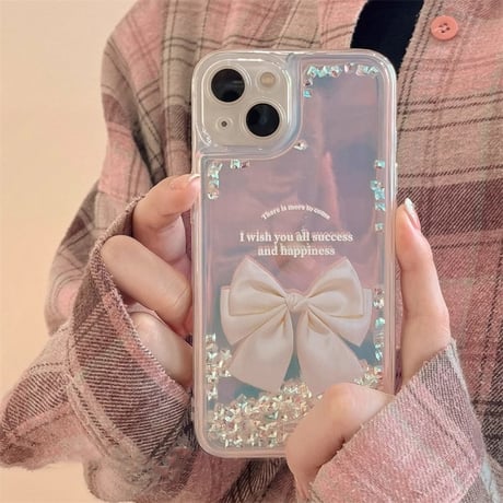 動くダイヤ iPhone15/15proケース リボン柄 iPhone14/13pro/12ケース 女子力アップ 可愛い 人気[M4126]
