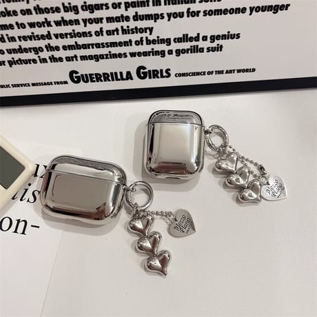 ハートチャーム Airpods 4ケース ショルダーチェーン  Airpodspro2/proカバー Airpods3/2 つや感シルバー オシャレ[M4754]