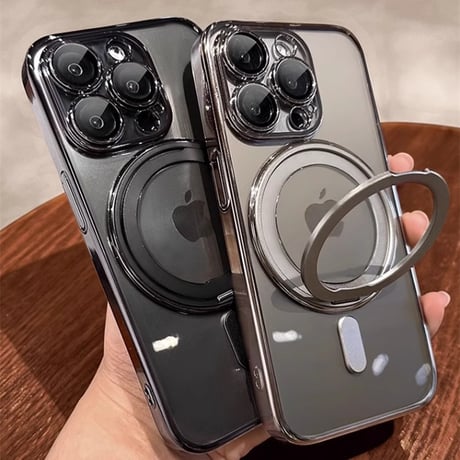 Magsafeリングスタンド一体 iPhone16Pro/16ProMaxケース 高品質高機能 iPhone15Pro/14/13ケース 飽きないデザイン メッキ レンズ保護 [M4773]