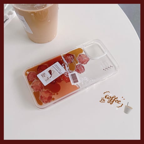 動く液体アイスコーヒー iPhone16/15pro/13/14ケース  氷入り ラッテ  アイフォン12/11proクリアカバー 面白い ストレス解消 頑丈 [M2958]
