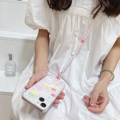 スマホストラップ 肩掛け 可愛い キラキラ 全種類対応 ギフトにおすすめ おしゃれ 長い真珠ストラップ  女子力アップ  落下防止  手つくり[M3298]