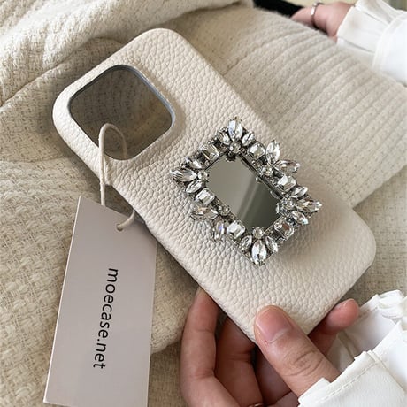 ダイヤモンドミラーグリップ iPhone14/14proレザーケース  シック オシャレアイフォン13/12/11スマホケース 実用 スタンド 高級感[M2625]