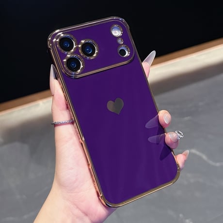 ハート柄 iPhone17Pro/17ケース メタルカラー iPhone17AIr/17Promaxケース 女子力UP 艶感 耐久性あり [M5663]