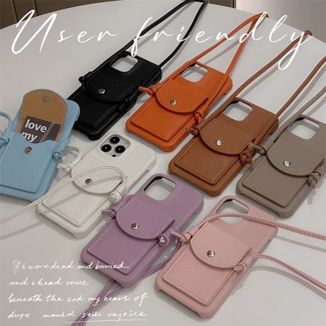 カード収納 背面 iPhone14pro/15ケース 革製 アイフォン13mini/12/11カバー 肩掛けストラップ付き 高品質 シンプル 便利[M2645]