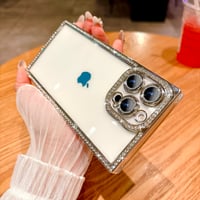 スクエア ダイヤ iPhone16/16Proケース  クリア iPhone15pro/14/13Proカバー 四角 レンズカバー付[M4964]