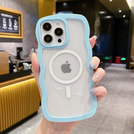 MagSafe ウェーブ型iPhone15/15Proケース うねうね 落下防止 クリアiPhone14/13proカバー 頑丈 [M3540]