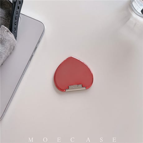 ハート型ミラースタンド 高級感金属 卓上スタンド 艶あり 粘着タイプ かわいい いい ギフトにおすすめ[M2772]