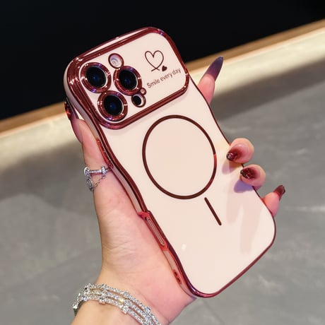 うねうねライン iPhone16e/16proケース Magsafe対応 ハート柄 iPhone15pro/14/13/12カバー 頑丈 涼しい感じ 人気[M5359]