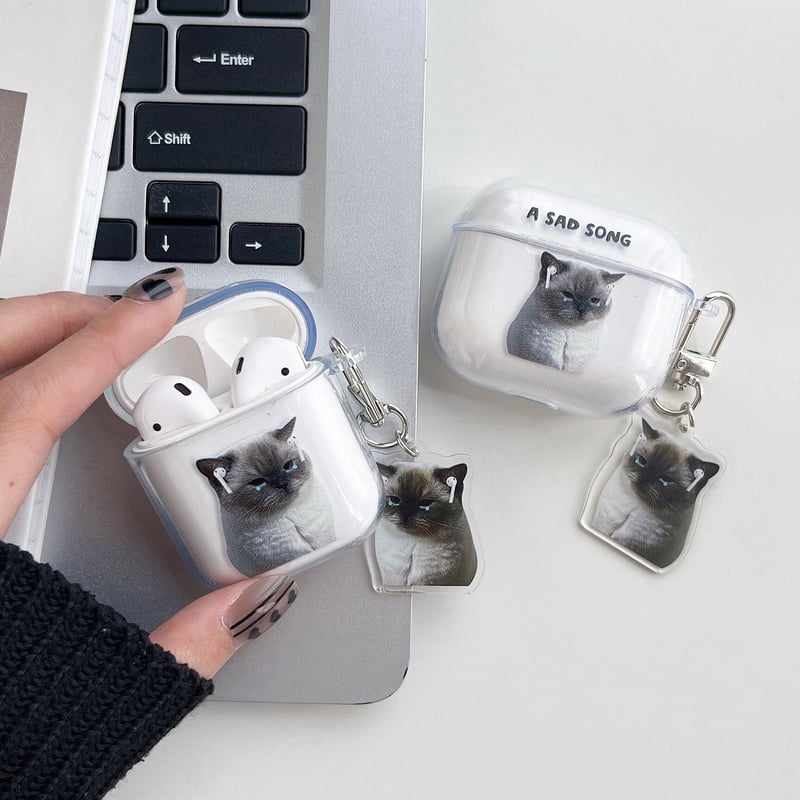 音楽を聴く猫 Airpods Pro2ケース SAD SONG airpods3カバー