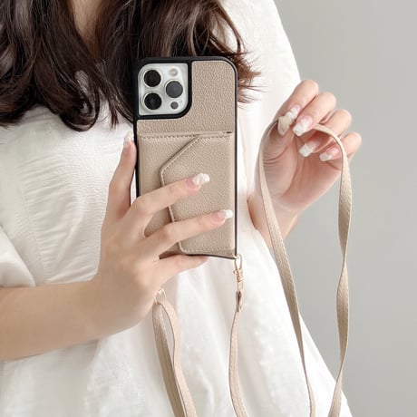 カード入れ4個 iphone14/14proケース レザー アイフォン13/12/11カバー ショルダー付 スタンド 高級感実用[M2218]