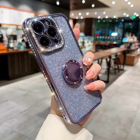 ジュエリー リング付きアイフォン14プロカバー ラメ入りシール付 iphone13pro/12/11proケース キラキラ オシャレ 実用 ガールズに超人気 [M2577]