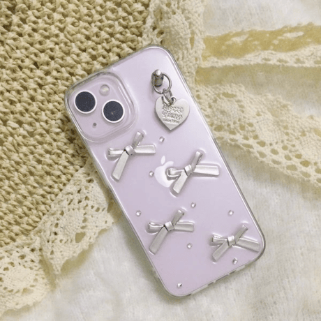 女子力アップ iPhone16/15proケース リボン/ハートデコ iPhone14/13pro/12クリアケース かわいい きれい[M3898]