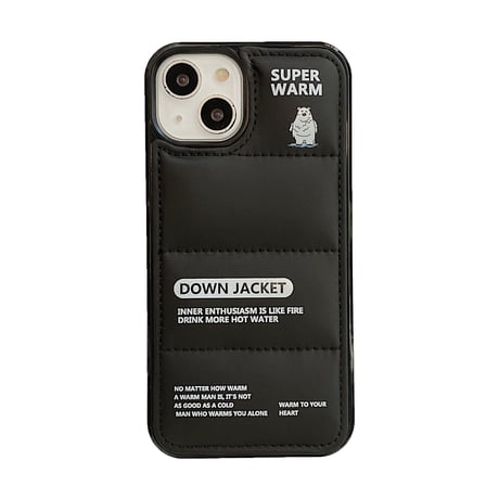 ダウン ホッキョクグマiPhone14pro/14plusケース ブラックカラーiphone13/12/11proカバー ファッション 高品質 男女向け いいギフト [M2588]