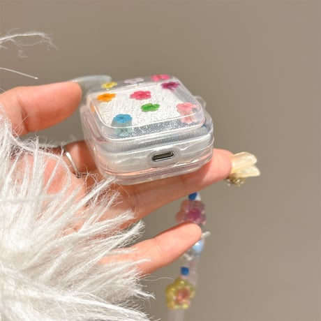 押し花 Airpods４ケース ラメ 花ストラップ付 Airpods3/Pro2ケース airpodsproカバー 大人可愛い ギフトにおすすめ[M5165]