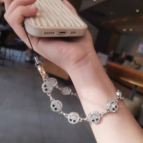 豪華ジュエリー 笑顔ストラップ キラキラ  オシャレ 女子力アップ かわいい プレゼントにおすすめ  [M4101]