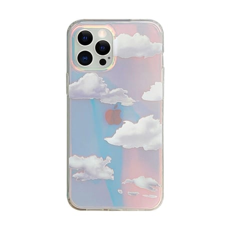 透明雲柄 iphone12/11ケース  キラキラ空柄 アイフォンSE2/XS/8カバー ツヤ感 オーロラ光るインスタ映え可愛いM423