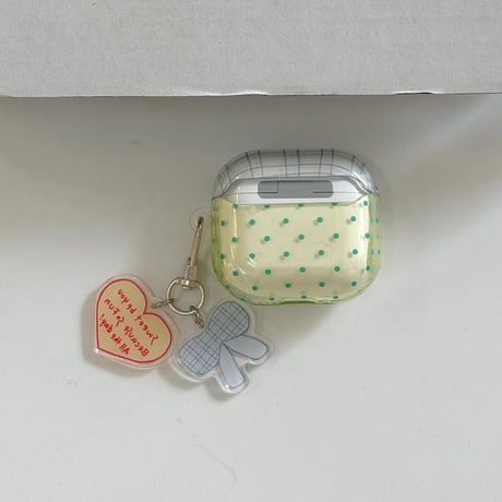淡色系 Airpods Pro3ケース 水玉模様 Airpods4/3カバー pro2/pro1 リング/ハートキーホルダー  大人可愛い[M6186]