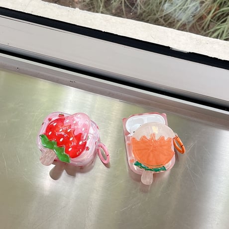 イチゴ/オレンジ AirPodsPro2ケース  可愛い airpods3/2カバー 美味しそう リング付き ギフトにおすすめ[M3277]