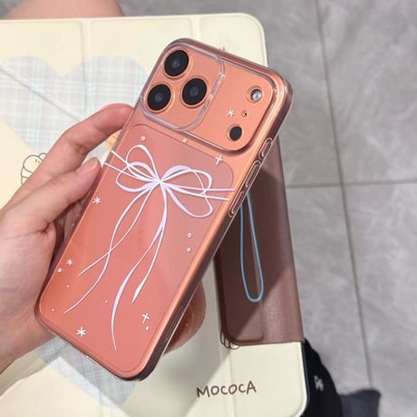 甘めリボン柄 iPhone17/17Proケース ラベンダー/ミストブルー/セージ/オレンジに合う iPhone16/15Pro/14カバー クリアケース [M6639]