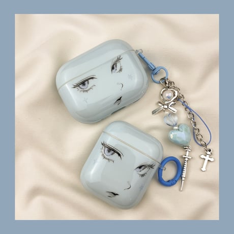 漫画顔 Airpods4ケース ブルー Airpods3/Pro2ケース airpodspro2カバー  リング/キーホルダー ギフトにおすすめ[M5616]