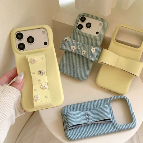 リボンスタンド iPhone17/17proケース 皮製/ジーンズ iPhone16/15Pro/14Promaxカバー 高品質 高級感 便利[M6063]