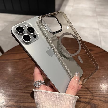 MagSafe対応 高透明 iPhone15pro/15promaxケース ナチュラルチタニウム iPhone14pro/13promax/12対応 黄ばまない薄型 [M4047]