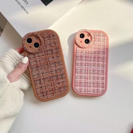 セレブ愛用 iphone14/14proケース  ツイード生地 iphone13/12/11カバー シンプル風  高級感 耐久性[M2368]