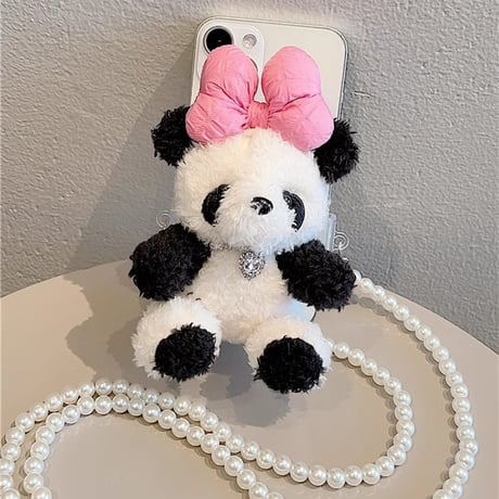 Pandaパンダ ショルダーストラップ 真珠 落下防止  オシャレ 女子力アップ かわいい ギフトにおすすめ 全機種対応 [M3707]