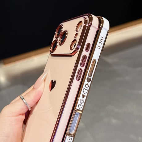 ハート柄 iPhone17Pro/17ケース メタルカラー iPhone17AIr/17Promaxケース 女子力UP 艶感 耐久性あり [M5663]